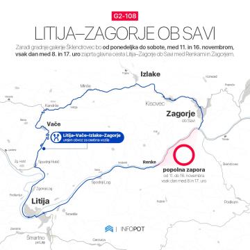 Vizualizacija zapore na cesti Litija-Zagorje, zemljevid